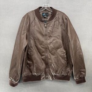i5 Apparel Mens Faux Leather Bomber Jacket Brown XL Full Zip Ribbed Trim 5656
